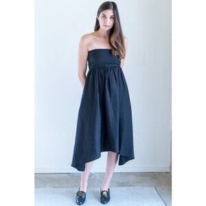 Apiece Apart Cosmos Convertible Midi Dress Strapless Tie Back Linen Blend Skirt